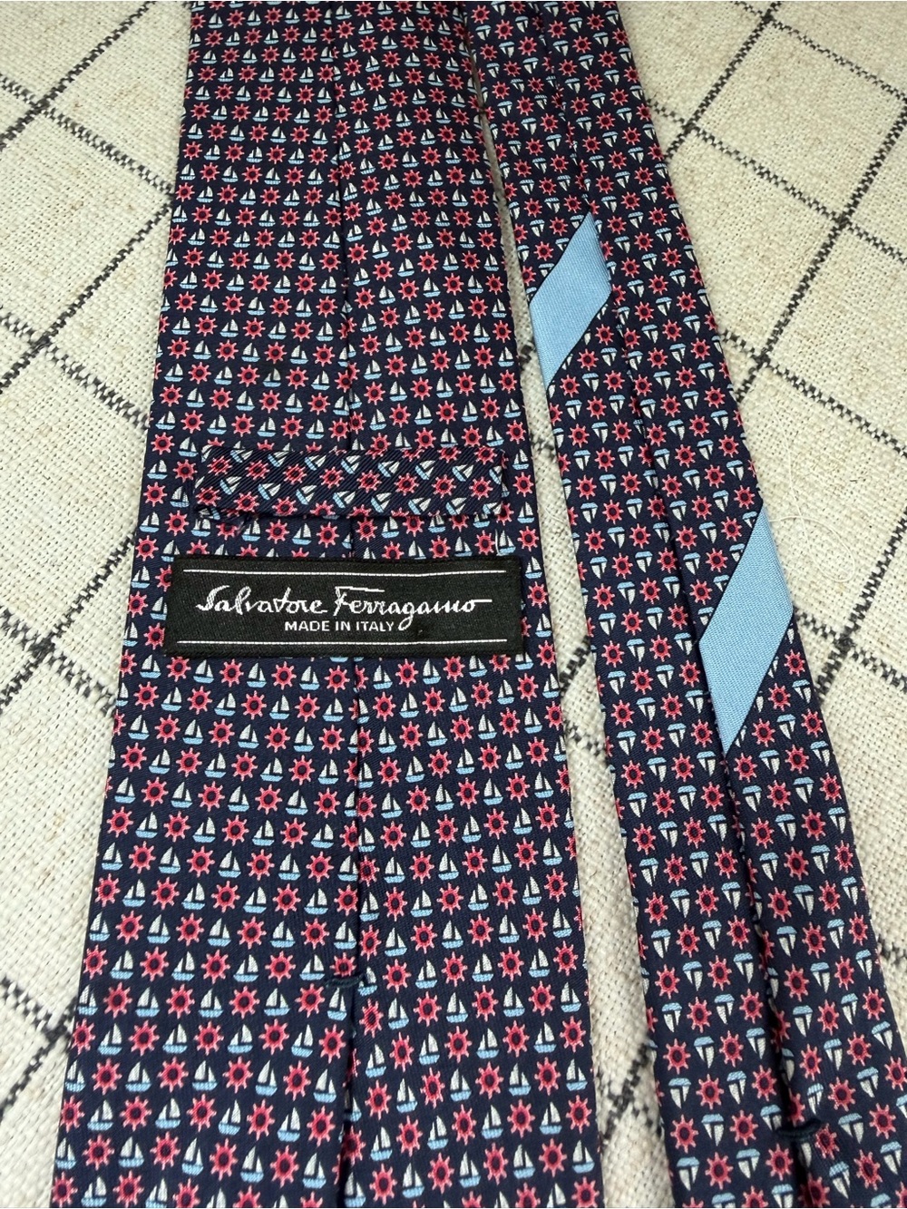 Salvatore Ferragamo Silk Navy Nautical Theme Sailboat Tie